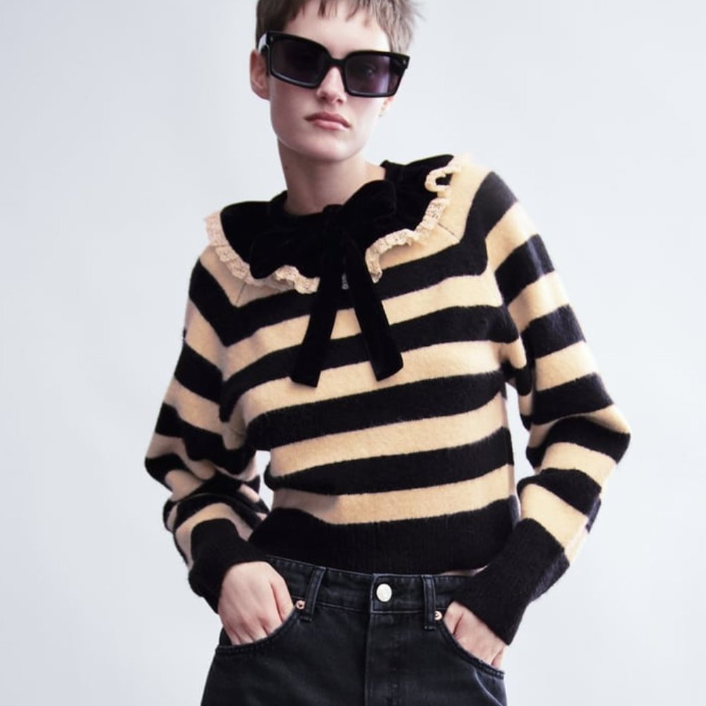 ZARA COMBINATION VELVET KNIT SWEATER - SMALL - NWT